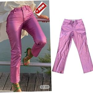 Royalty For Me RFM pink metallic foil stretchy slim fit jeans pants Sz NWT